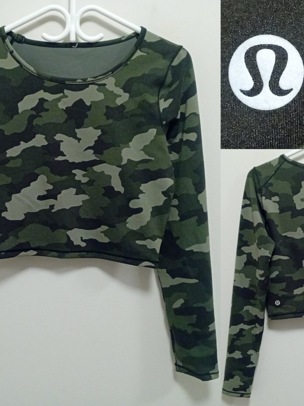 Lululemon Wunder Train Crop Long Sleeve Shirt 8 Heritage 365 Camo Medium Olive